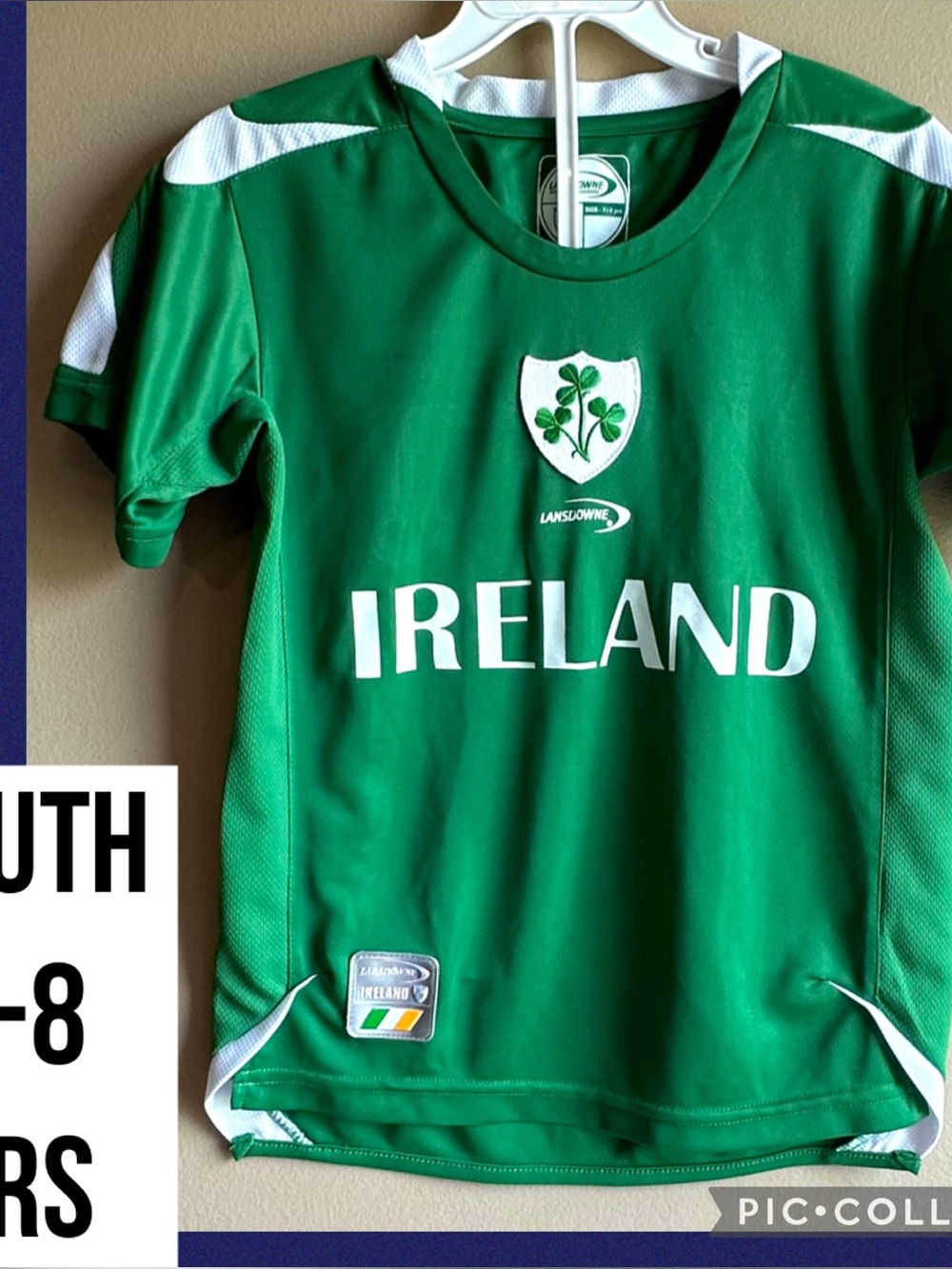 Lansdowne Youth Jersey Rugby Ireland Green Shamrock Shirt Short Sleeve 7-8 Yrs